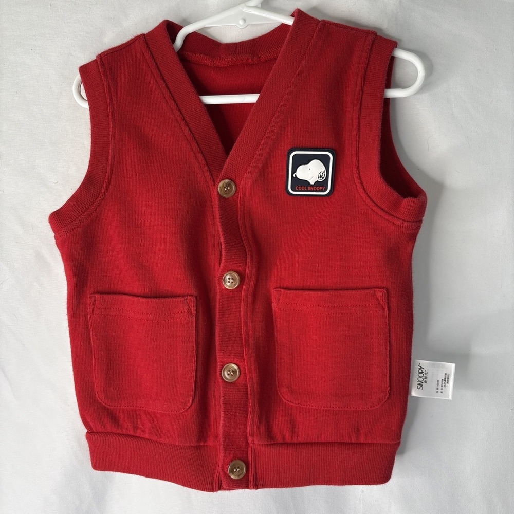 Snoopy Cool Snoopy Red Cardigan Button Up‎ Vest 3t/4t Asian Size 100 Peanuts